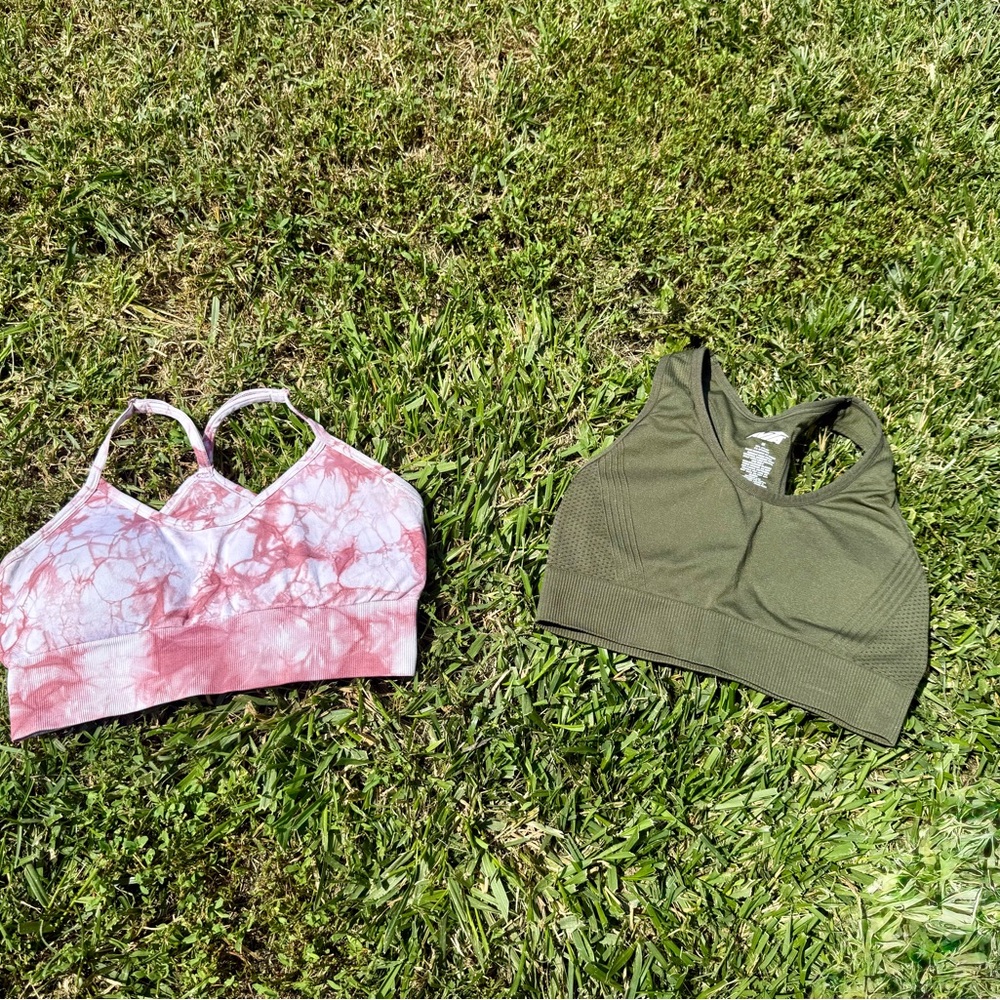 Avia Pink Tie-Dye and Green Sports Bras